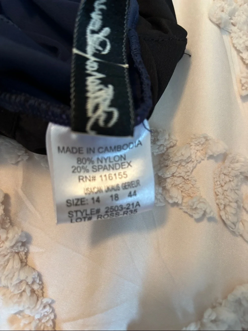 Alisha Levine Navy Blue One-Piece Swimsuit with Mesh Yoke…NWT